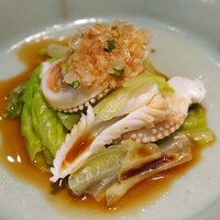 桃仙閣 東京 - 白いかの湯引き　葱醤油