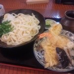 さぬきうどん冨家 - 天ぷらぶっかけうどん（温）ちょい多めサービス