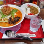 くるまやラーメン - ピリ辛担々麺風冷やしラーメン(特盛・期間限定)+ハーフカレー