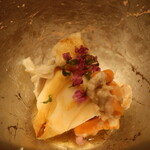 鮨 しみづ - 長崎産 蒸しうちわ海老 土佐酢仕立てアップ