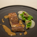 レストラン オオツ - 2021.7 今治産藤本さんの放血神経〆マナガツオ アンチョビ入りソース