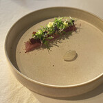 レストラン ウオゼン - シェフが釣った佐渡クロマグロのマリネにイワシクリーム