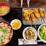 串カツ酒場 えん満 - 栗豚ローストポーク丼と串カツ5本定食
