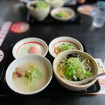 Kourakuen - Aお粥セット（ハーフ粥、スープ、おひたし）＆温玉