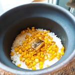 Hinokizaka - 【食事】「玉蜀黍釜炊きご飯　赤出汁 香の物 」