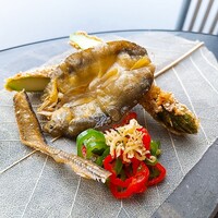 ひのきざか - 【油物】「若鮎唐揚げ　アスパラガス　万願寺唐辛子」 