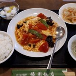 豫園飯店 - トマトと玉子の上海風炒め+大盛り食事セット
