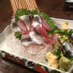 味かん - 生さんま三昧550円(刺身・焼き・寿司)のうちの刺身と寿司(2012/10月中旬撮影)
