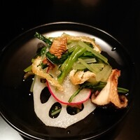 六雁 - 季節野菜のお浸し、取り分け