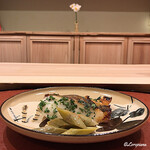 御料理 寺沢 - 真魚鰹の木の芽焼とｲﾀﾄﾞﾘ油炒め