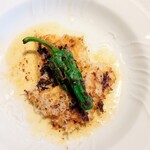 La Brianza - 十勝若牛トリッパ(ハチノス)炭火焼き。SNSで情報に触れていたトリッパのお料理ご縁いただけてうれしい☆ しかもすごく美味しい〜もっちりして甘みある素材にソースのコクとさわやかさが相まって幸せ美味だわぁ