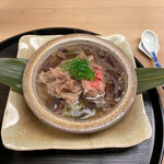 もめん - 木の芽と蕨の牛鍋。大分牛だそうです。