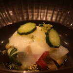 RISTORANTE IL NODO - 小坪のアオリイカ 中戸川さんの湘南ポモロン 渡辺さんの四葉胡瓜 サワークリームアップ