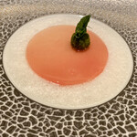 ASAHINA Gastronome - 白桃＆ベルベーヌ　日川白鳳を使ったペッシェメルバ　ベルベーヌの香り　グラスヴァニーユと