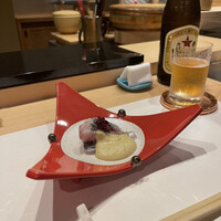 新地 鮓 ゆうじろう - 長崎アジ酢〆　そら豆マスカルポーネ