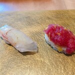 SUSHI TOKYO TEN、 - 真鯛の昆布締め、マグロのおはぎ