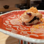 登喜和鮨 - 佐渡産胡麻河豚白子炙り自家製味付け海苔自家製唐墨