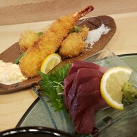 北新地 空海 - 大きなエビフライとホタテフライが3つ！ハマチも分厚い！