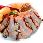 Grilled Yamayuri pork loin with lemon and mustard