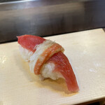 東寿司 - 息子希望の鮪と蟹！　大将のアイデアでこんなスタイルに（笑）