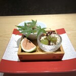 154357008 - ◆小鉢三種盛・・最初にこういう品が出されるのはいいですね。思わず日本酒を頂きたくなりました。(^_^;