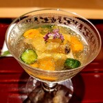 銀座 しのはら - ツブ貝、ウニ、胡麻豆腐