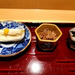 銀座 しのはら - 水ナス、飛騨牛時雨煮、釜揚げしらす