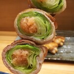 焼き鳥 ばかちん - レタス明太巻(( *ˊᗜˋ* )ゞﾃﾞｼ!