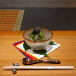 日本料理 幸庵 - つぶ貝、とうもろこし、アスパラの加減酢ジュレがけ キャビア添え