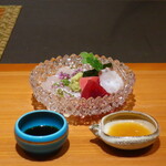 日本料理 幸庵 - マコガレイ、インド鮪赤身、中トロ、蛸の刺身