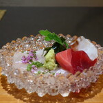 日本料理 幸庵 - マコガレイ、インド鮪赤身、中トロ、蛸の刺身アップ