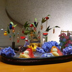 日本料理 幸庵 - 白桃、西瓜、アイスクリームのゼリー添え