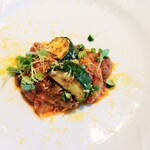 La Brianza - カポナータ徳島のズッキーニと茄子途中で柚子の泡。オールフリーとピッタリね〜といただいていたら、途中で柚子の泡トッピングして下さいました。これがまた素晴らしい、風味が増して。すごく楽しめました