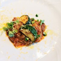 La Brianza - カポナータ徳島のズッキーニと茄子途中で柚子の泡。オールフリーとピッタリね〜といただいていたら、途中で柚子の泡トッピングして下さいました。これがまた素晴らしい、風味が増して。すごく楽しめました