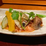呼月 - 主菜 鮎 オイル漬け トマト湯葉餡