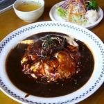 ヴィレッジ 432 - Cランチ(トロトロオムライス＋ハンバーグ、スープ、サラダ付き1080円)
