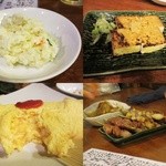 やきとり 戎 - ポテトサラダ・厚揚焼き・オムレツ断面・串達