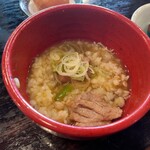 昔屋 - 追い飯につゆと鶏肉を投入