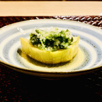 富小路 やま岸 - ☆賀茂茄子のオランダ煮　青のりと大根おろしがけ