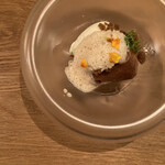 communico - 生姜バシバシのババwバナナのソルベ。ラム酒のスプレー。