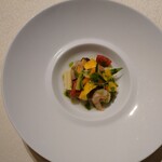 HATSUNEYA GARDEN - 気仙沼産カジキの燻製　ムール貝
            夏野菜のグレック      バジルのピュレ
