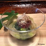 日本料理 新茶家 - 蛸､焼茄子､香豆､ﾓﾛﾍｲﾔ､梅肉､茗荷のｼﾞｭﾚ掛け