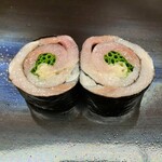 日本橋蛎殻町 すぎた - 〆鯖 あさつき ガリの海苔巻き