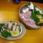 直丹新開地店 - アワビバター焼き・刺身4種盛り合せ