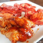 ワンカルビ - 料理写真:てっちゃん&上ハラミ&角切カルビ&上ロース