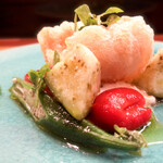 名前のないイタリア料理店 - 甘鯛のフリット、水茄子、ブッラータ