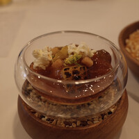 レストラン ラ・フロレゾン・ドゥ・タケウチ - 焼きとうもろこし、とうもろこしのジュレ、甘エビなど