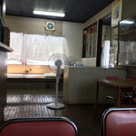 いさ勝 - 店内、空調がなく扇風機が大活躍中