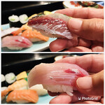 Iki sushi - 上  鯵
                        下  ネリゴ(勘八の稚魚)