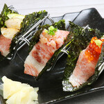 Three types of Sankai hand-rolled Sushi
